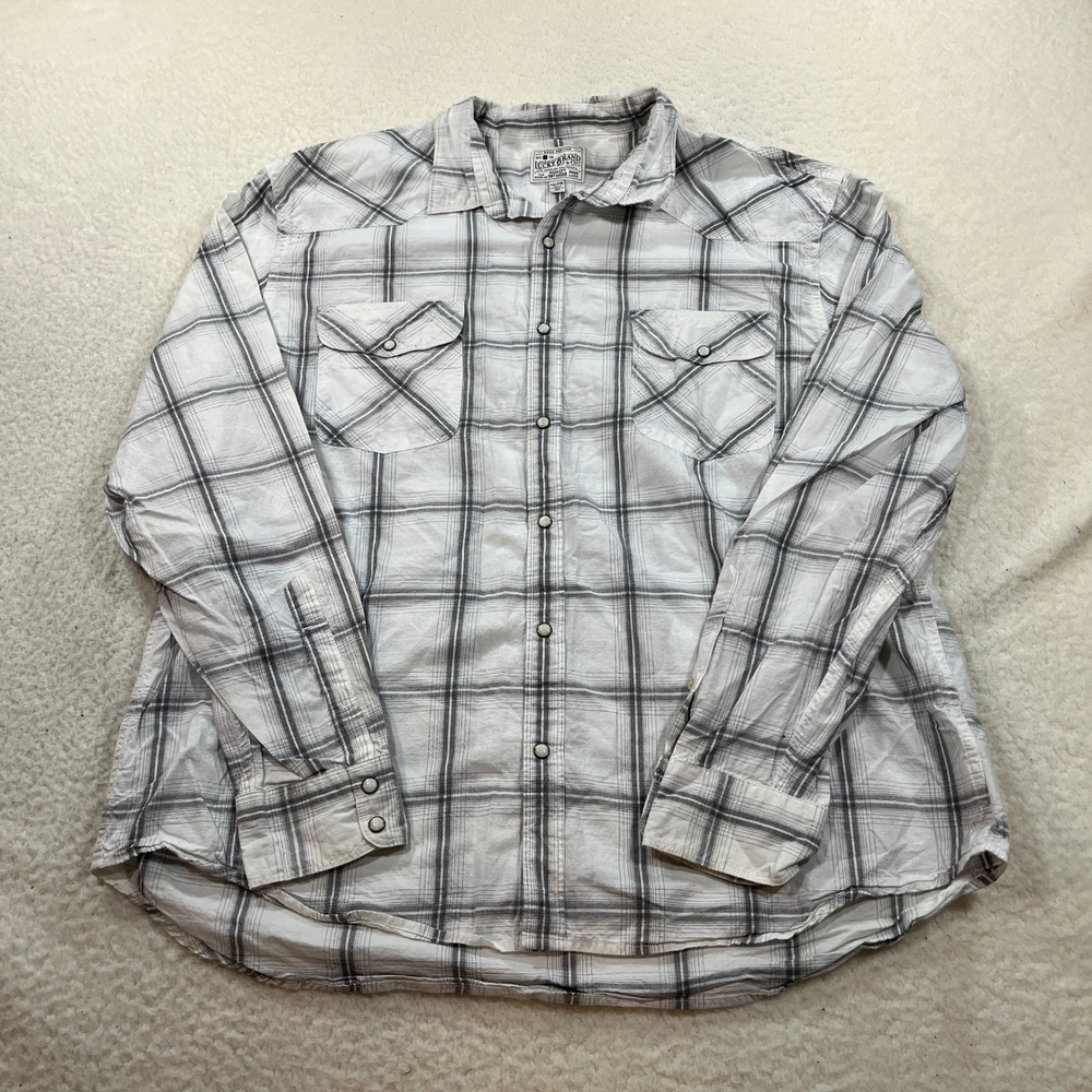 Lucky Brand Button Down Mens XXL White Plaid 7MD41490 Western Pearl Snap Shirt